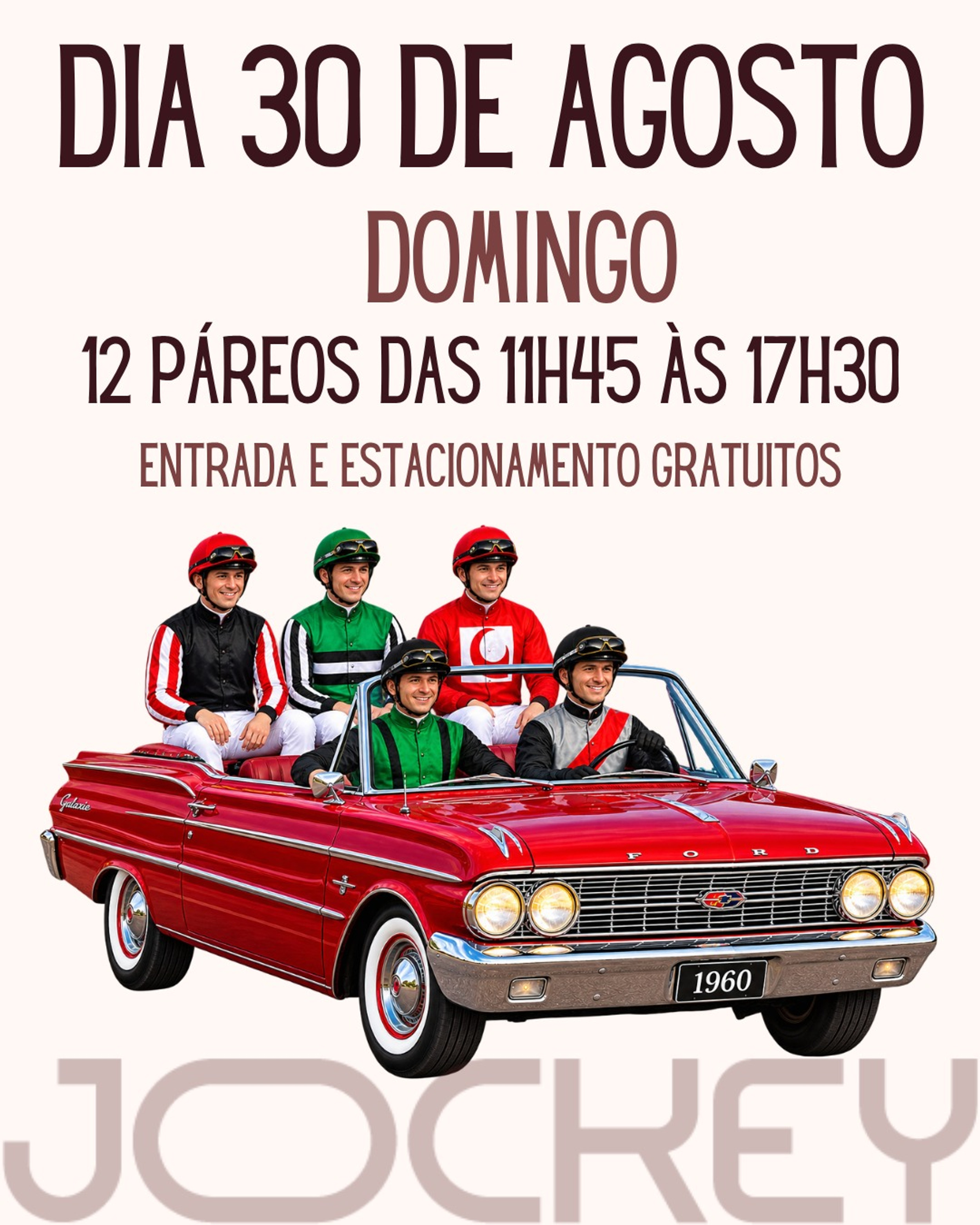 Corridas de cavalos e exposição de veículos antigos no Jockey Club do Paraná