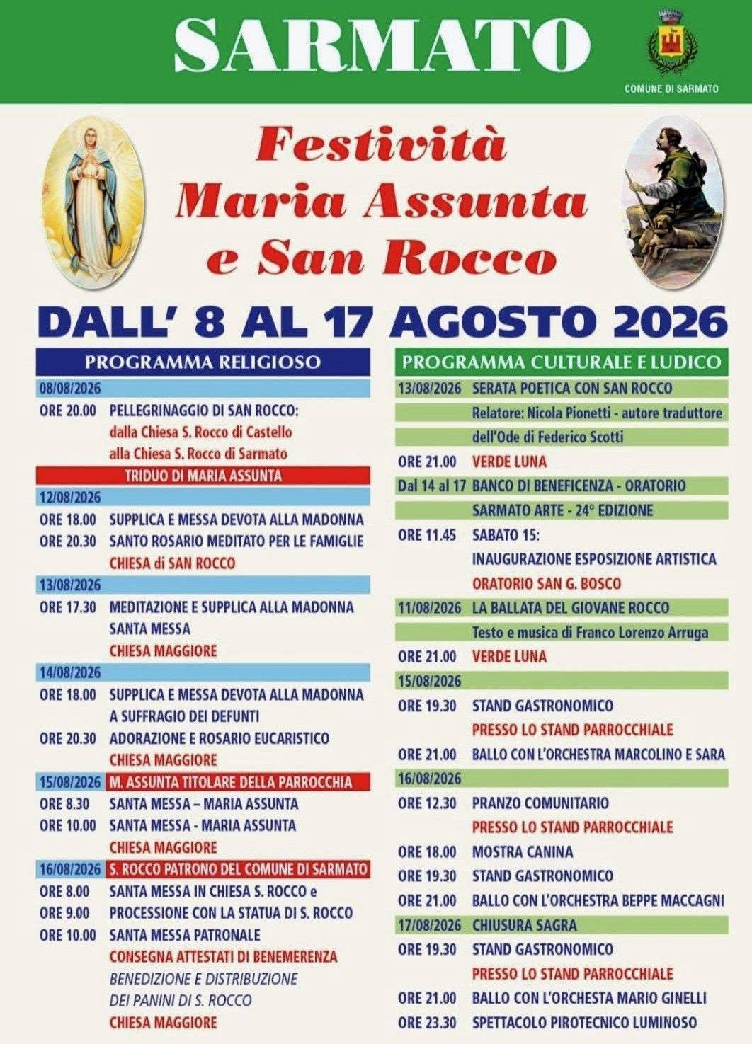 Festa patronale di Sarmato 2026